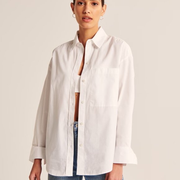 Abercrombie Poplin White Button Shirt - Picture 1 of 4